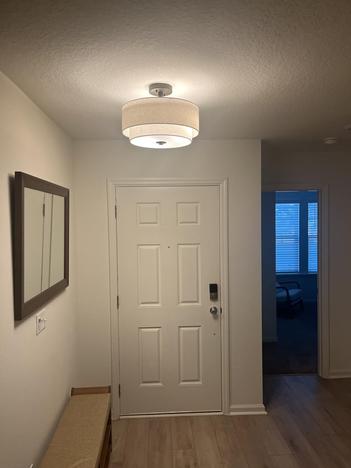 XiNBEi Lighting Drum Semi Flush Light, 3 Light Semi Flush Mount Ceiling Light Fixture with Fabric Shade Modern Close to Ceiling Light for Bedroom & Living Room Dark Bronze Finish XB-SF1289-DB customer photo 2
