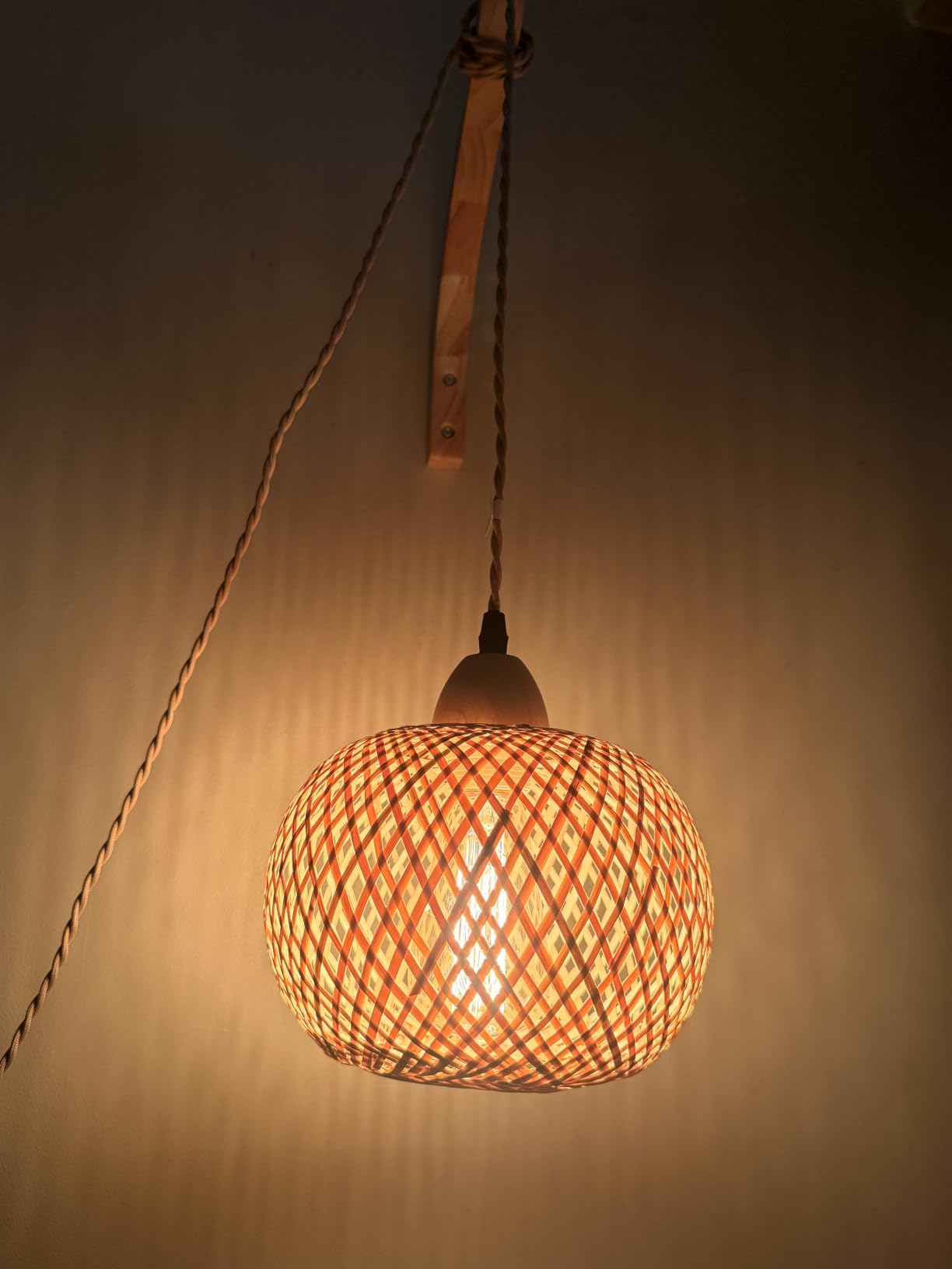 Frideko Bamboo Lantern Plug in Wall Sconces Wicker Wall Lamp with Plug in Cord Hand Woven Rattan Wall Light Farmhouse Rustic Wall Sconces Boho Sconces Wall Lighting for Living Room Bedroom customer photo 1