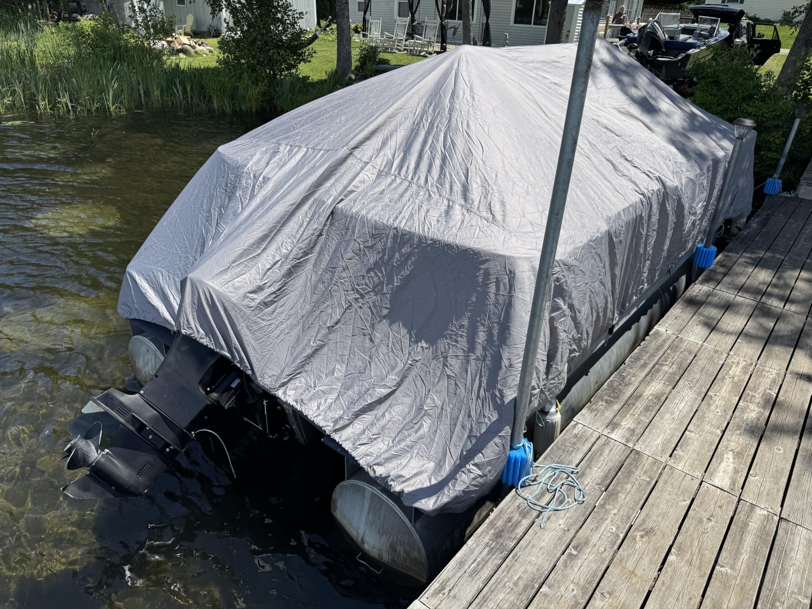 Solim Trailerable 1200D PU Heavy Duty Pontoon Boat Cover, 22-24ft Waterproof Marine Grade Oxford UV Resistant Polyester Canvas Cover, with Adjustable 18 Tie Down Straps, Gray customer photo 1