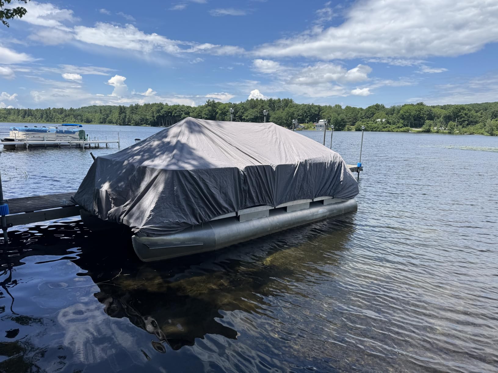 Solim Trailerable 1200D PU Heavy Duty Pontoon Boat Cover, 22-24ft Waterproof Marine Grade Oxford UV Resistant Polyester Canvas Cover, with Adjustable 18 Tie Down Straps, Gray customer photo 2