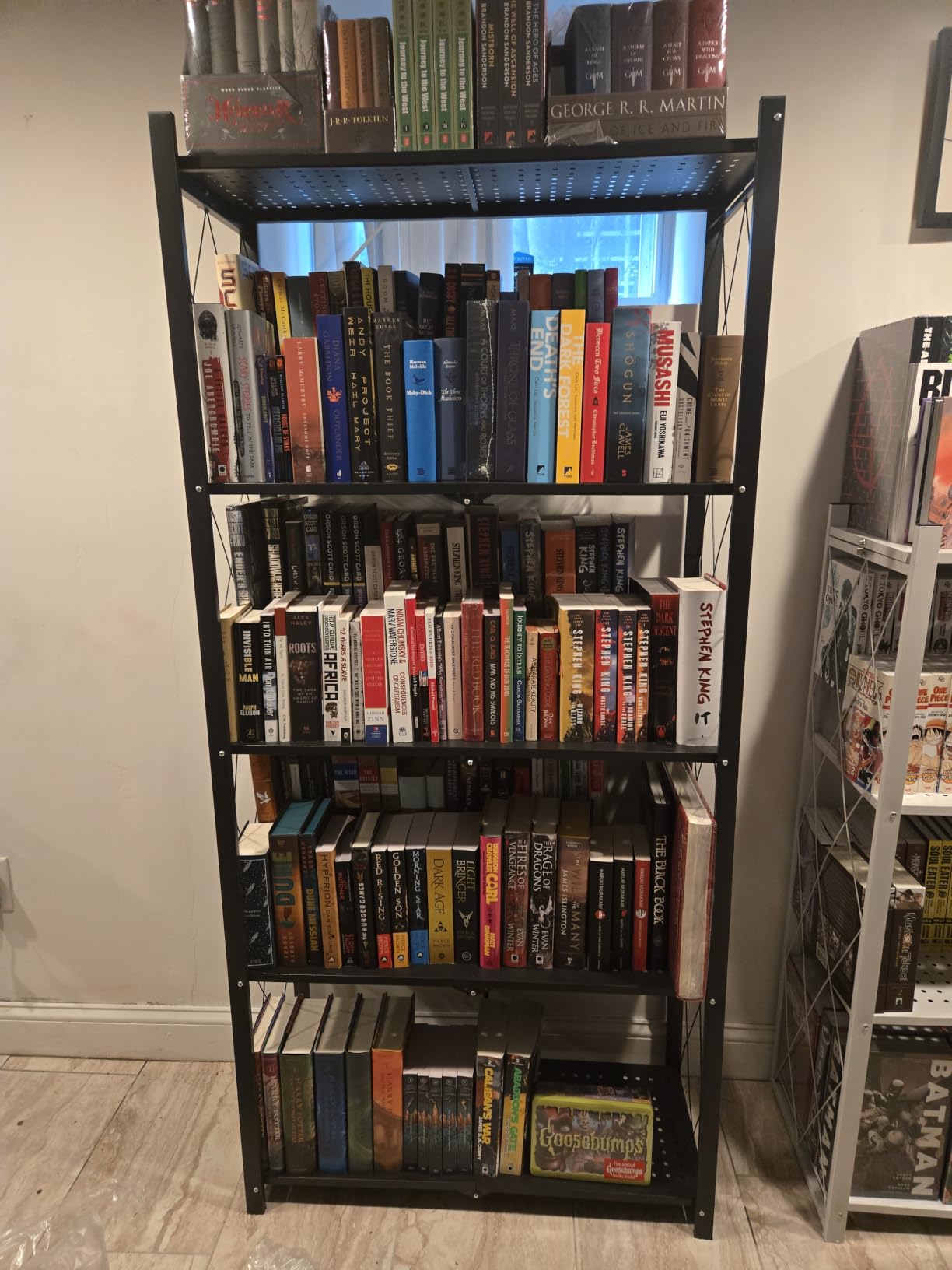 DEANIC 4 Tier Foldable Storage Shelves with Wheels, Large Capacity Shelving Unit, Freestanding Metal Wire Shelf Rack, No Assembly Organizer Rack for Garage Kitchen, Basement, Pantry(Grey) customer photo 2