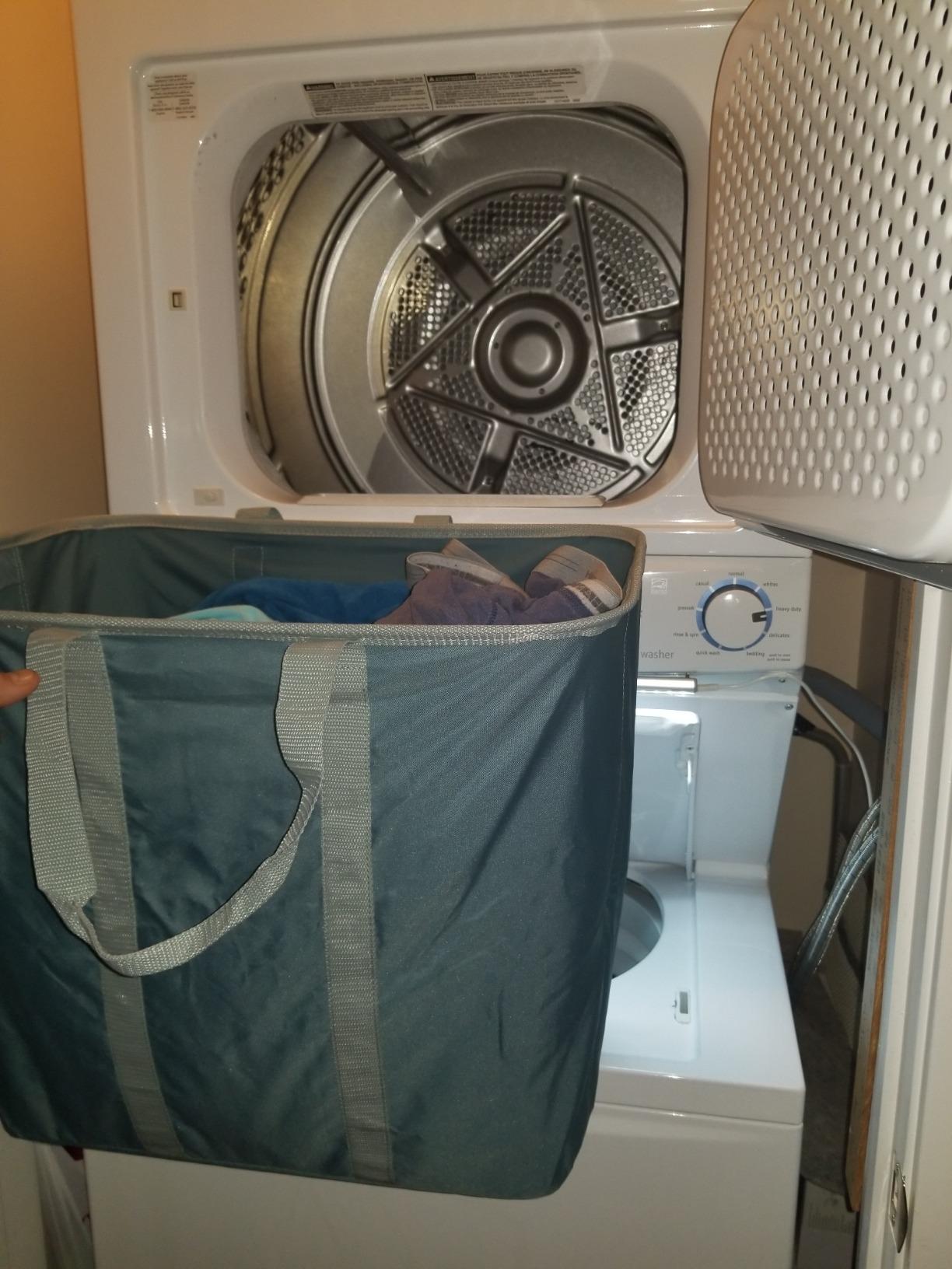 CleverMade Collapsible Laundry Caddy - Foldable Laundry Hamper & Tote, XXL 64L Pop-Up Laundry Basket with Handles, Space-Saving Laundry Organizer for Home & Travel, 2 Pack - LUXE Cream Herringbone customer photo 2