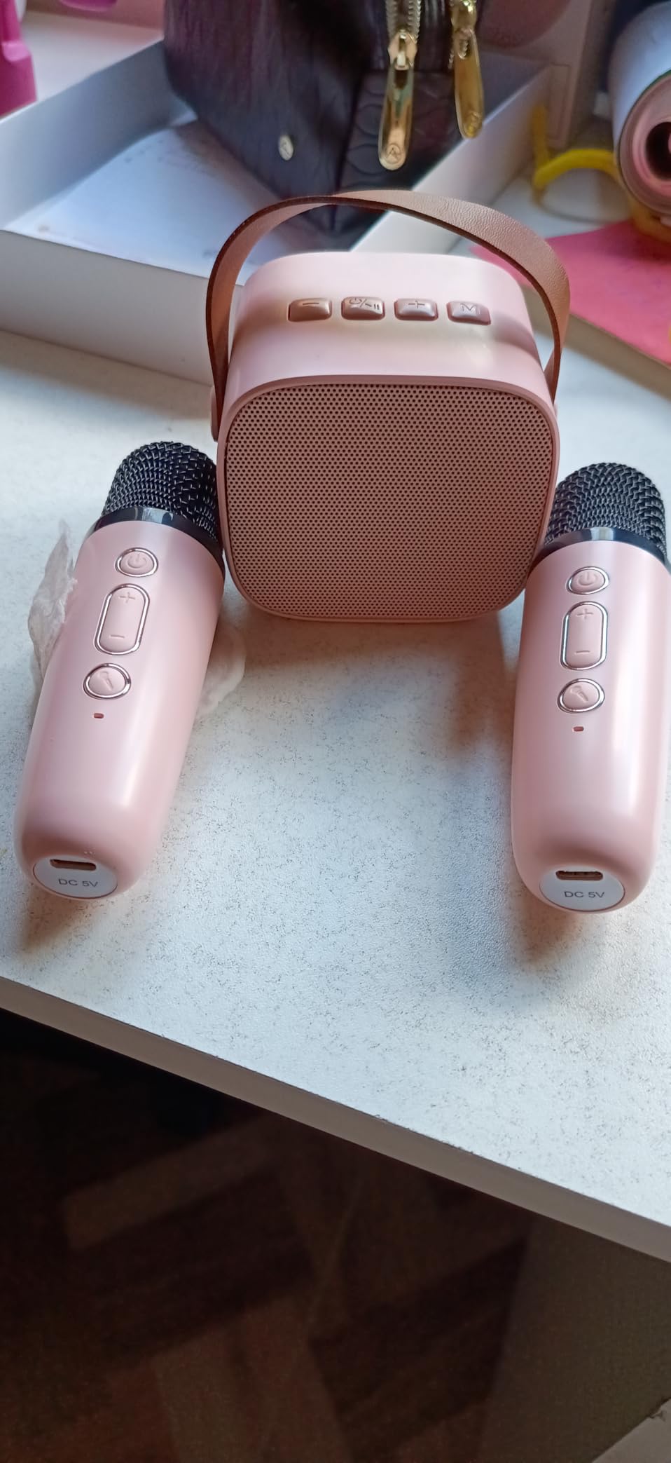 YLL Mini Karaoke Machine for Kids Adults, Portable Bluetooth Speaker with 2 Wireless Microphones, Trendy Birthday Gifts Toys for Girls Ages 3, 4, 5, 6, 7, 8, 9, 10+ Years Old Home Family Party (P-ink) customer photo 1