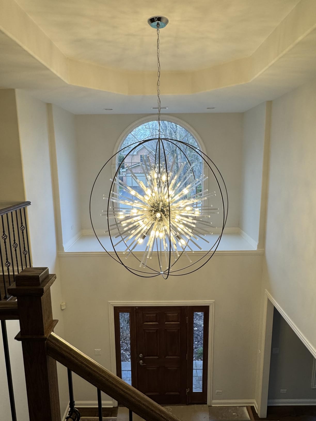 Vezzio Modern Chandelier for Entryway Foyer D27 Inch Black Globe High Ceiling Chandelier 12-Light Contemporary Hanging Light Fixture for Dining Room Kitchen Living Room Hallway Stairway customer photo 2