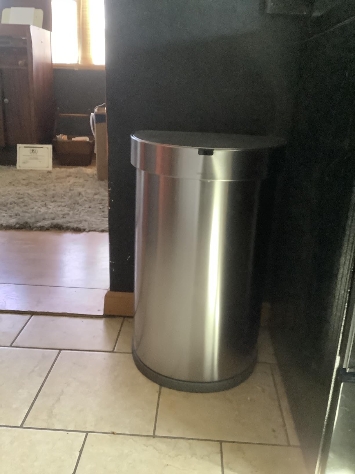 simplehuman Semi-Round Sensor Can, 45L / 12 Gallon Touch-Free Kitchen Trash Can, Adaptive Motion Sensor, Liner Rim, Liner Pocket, ADA-Compliant, Matte Black Steel customer photo 1