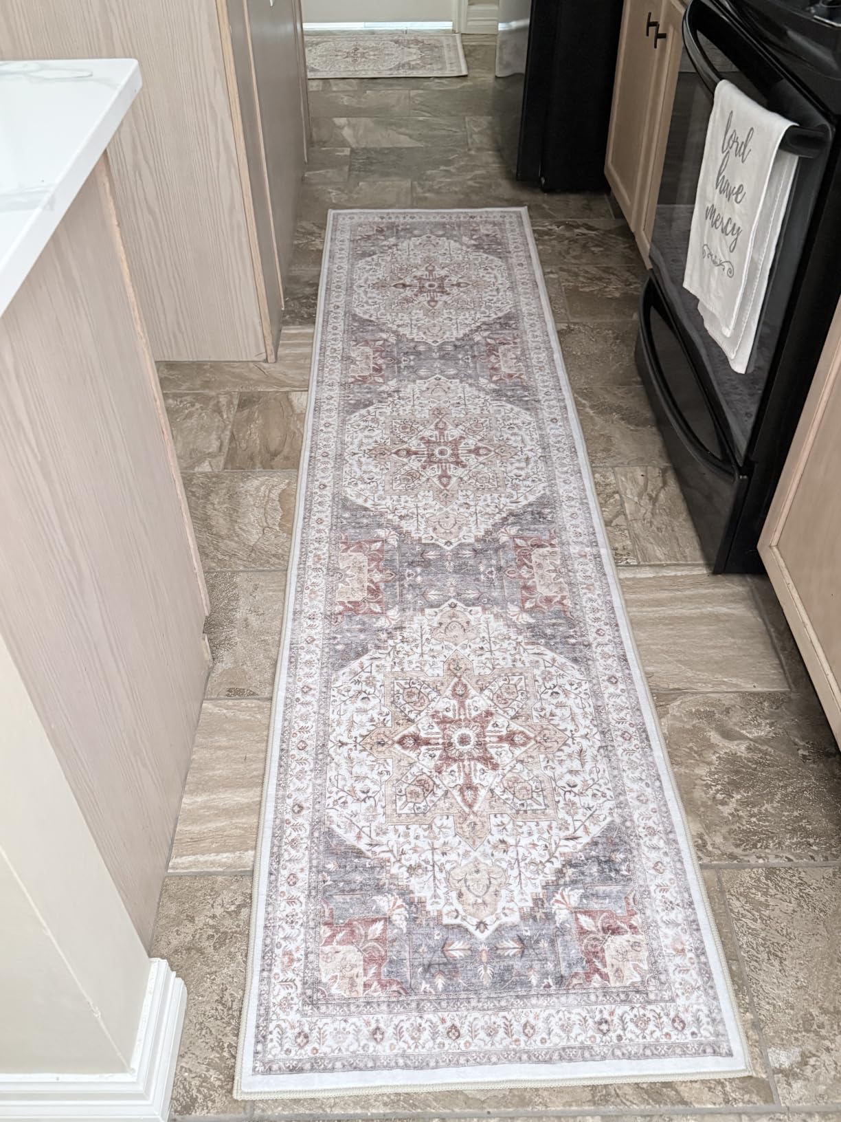 Tortania Area Rug Living Room Rugs - 9x12 Washable Boho Rug Vintage Oriental Distressed Farmhouse Large Thin Indoor Carpet for Living Room Bedroom Under Dining Table Home Office - Cream Blue customer photo 2