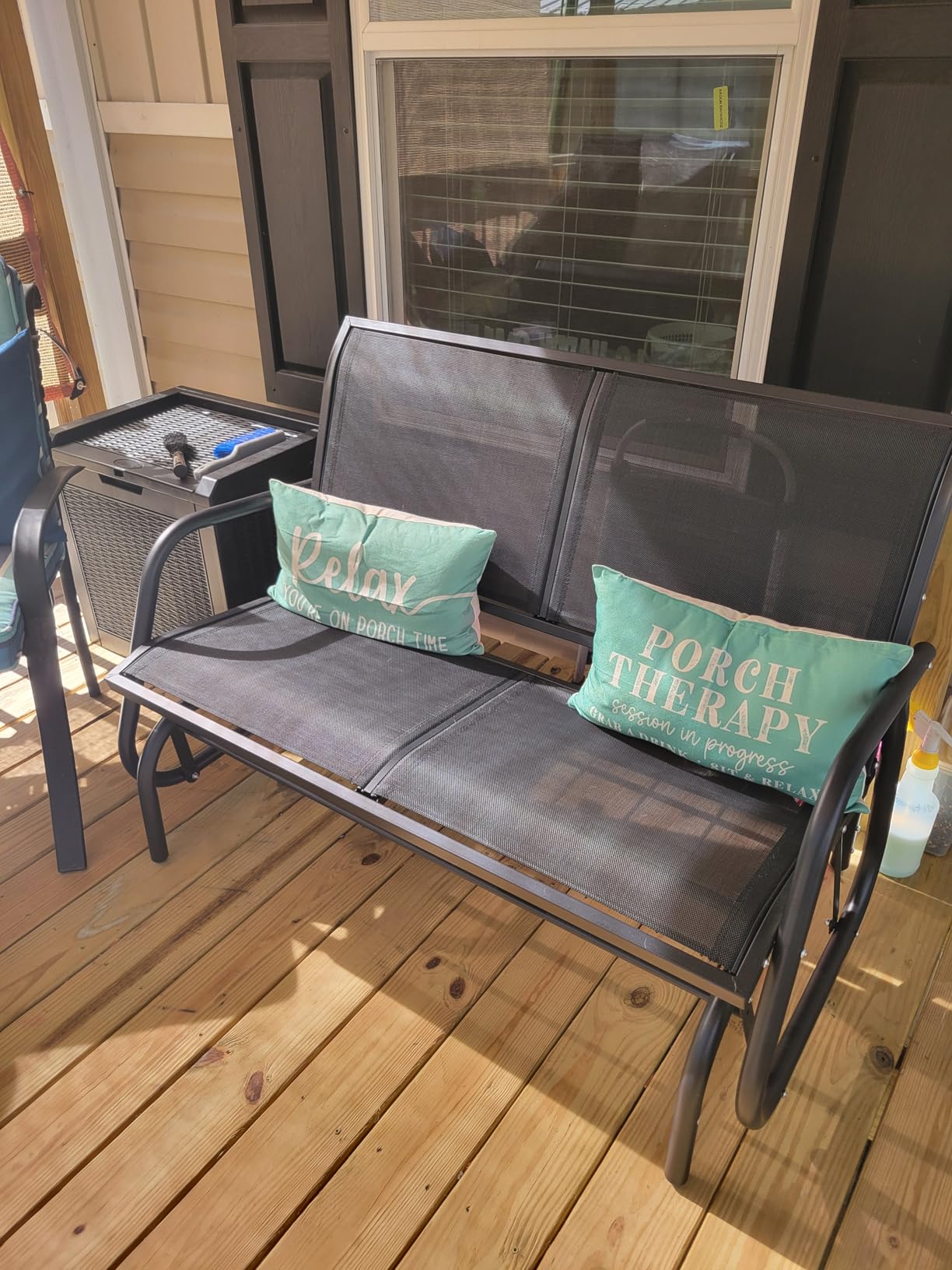 KROFEM Outdoor Glider Bench, Glider Bench for Outside Patio, Black | High Backrest and Breathable Mesh Fabric, Yard Porch Loveseat, Outside Rocking Swing Chair, Heavy Duty Metal, Clearance customer photo 1