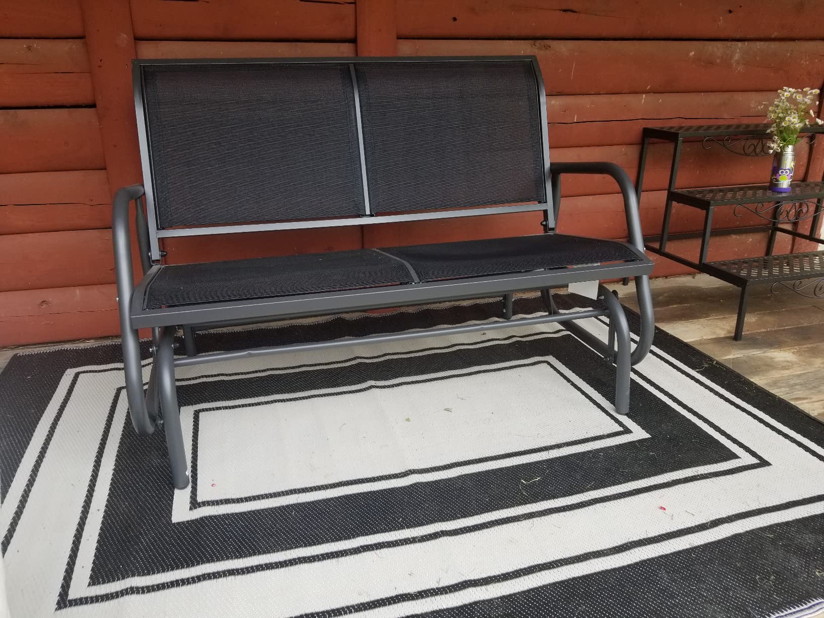 KROFEM Outdoor Glider Bench, Glider Bench for Outside Patio, Black | High Backrest and Breathable Mesh Fabric, Yard Porch Loveseat, Outside Rocking Swing Chair, Heavy Duty Metal, Clearance customer photo 2