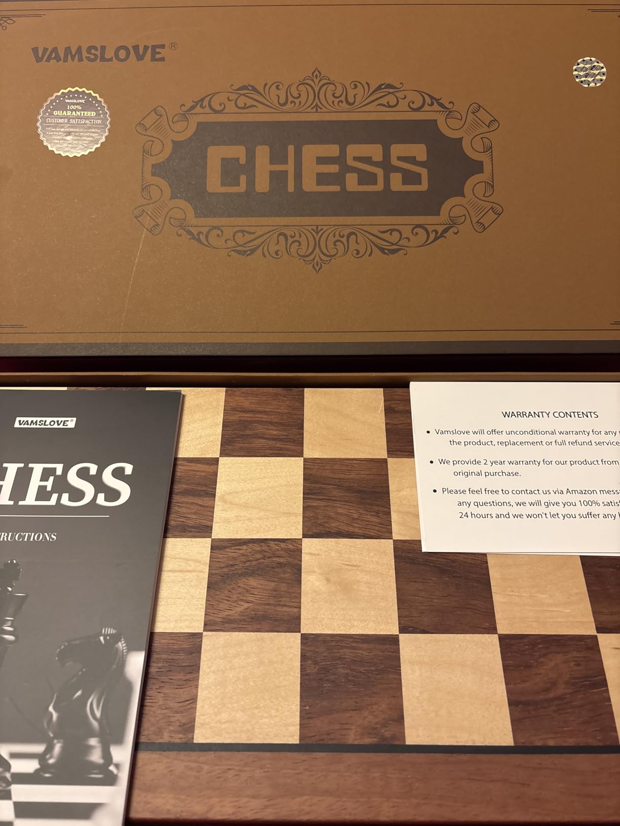 VAMSLOVE Chess Set Large 16''/42cm Folding Wooden Board with Deluxe Weighted Acrylic Chess Pieces - 3.5