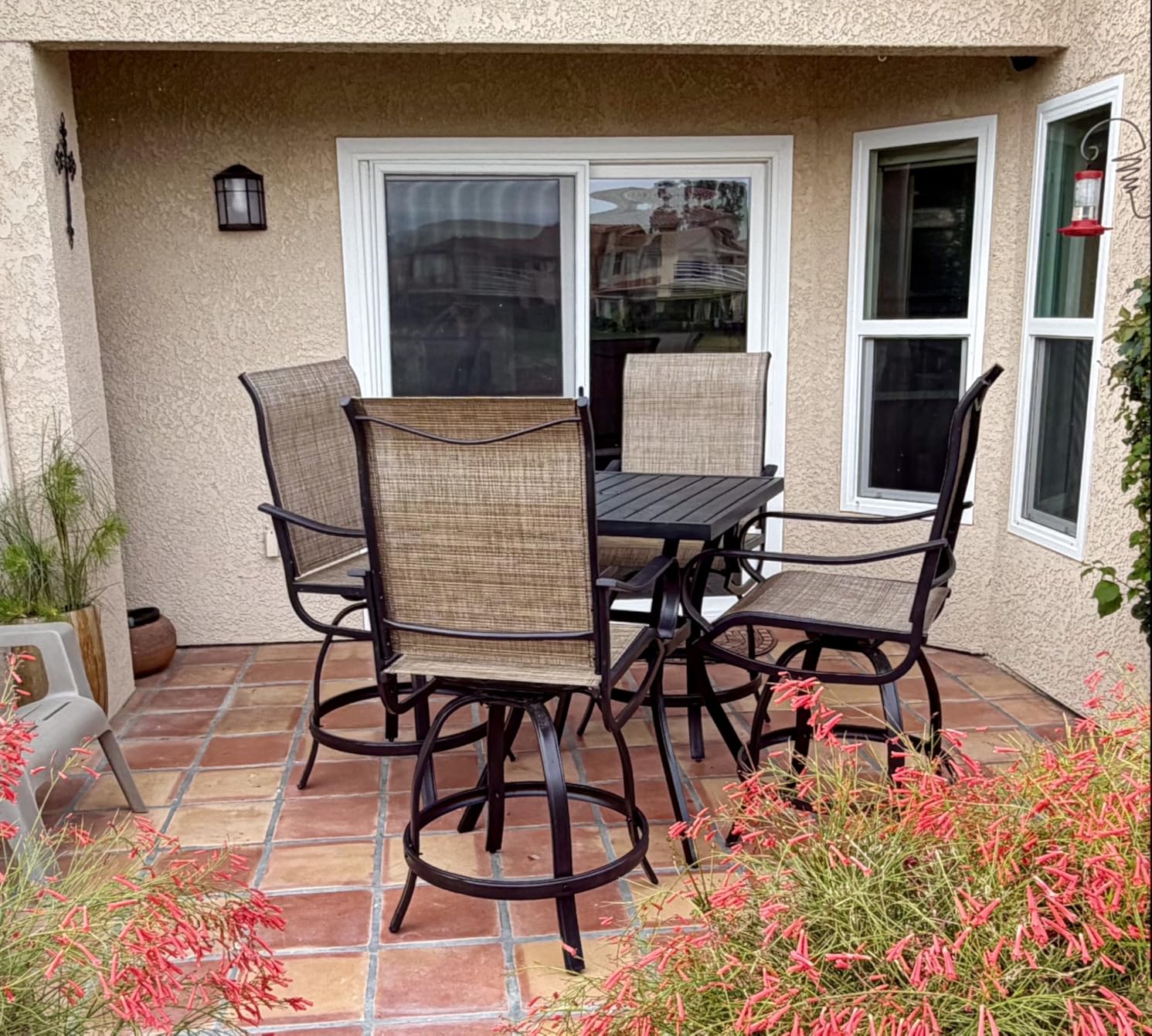 PHI VILLA 5 PCS Outdoor Bar Set, Counter Height Swivel Chair with Rectangle Metal Table, Textilene Fabric and Quick-Drying Waterproof,High Patio Set for Garden, Yard, Poolside customer photo 1