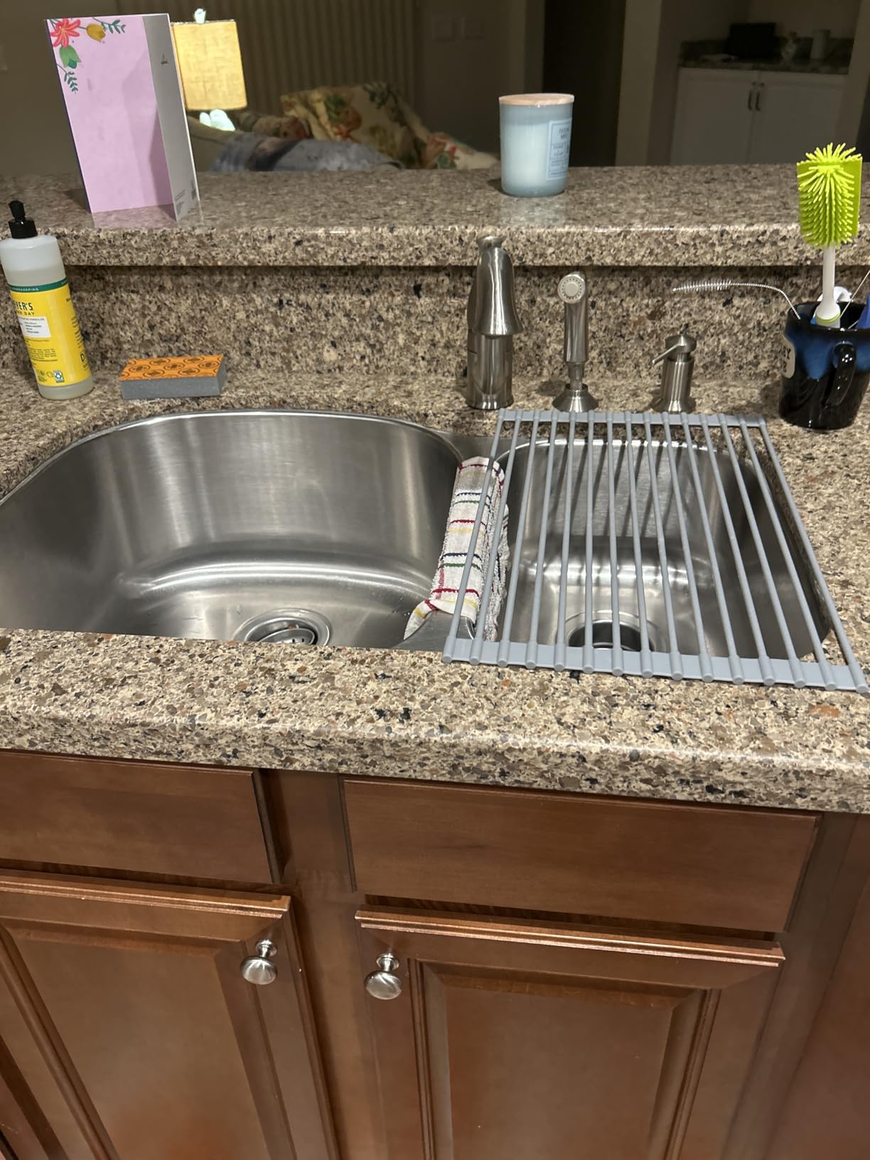 MERRYBOX Roll Up Dish Drying Rack Silicone Wrapped Over The Sink Dish Drying Rack Multipurpose Foldable Sink Drying Mat Anti-Slip & Anti-Rust Dish Rack for Kitchen, 17.5
