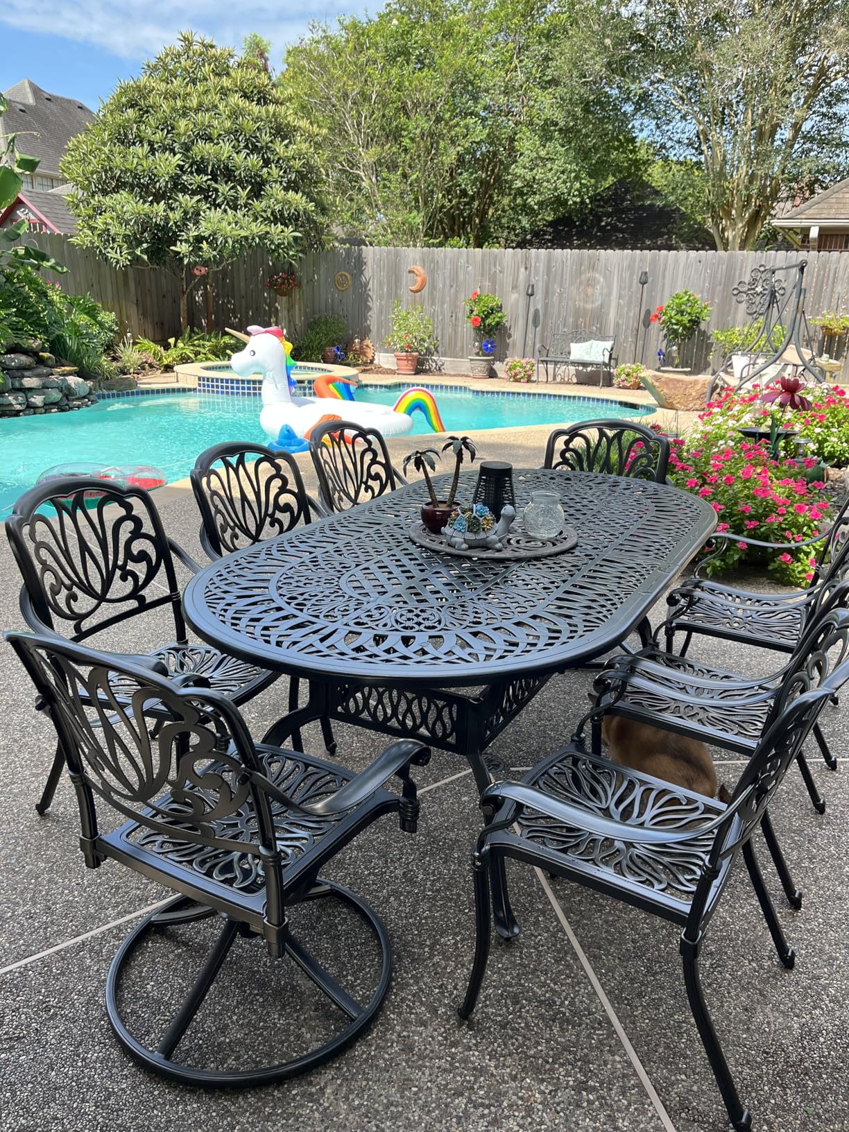 VIVIJASON 9-Piece Patio Furniture Dining Set, All-Weather Cast Aluminum Outdoor Conversation Set, Include 8 Chairs and an Oval Table with Umbrella Hole for Balcony Lawn Garden Backyard customer photo 1