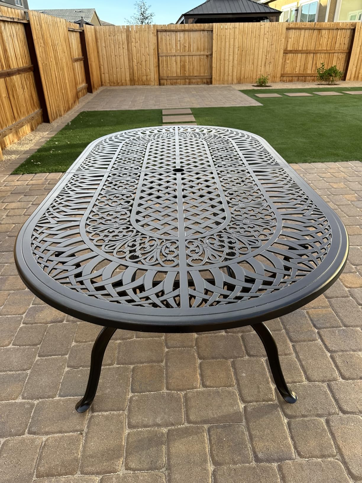 VIVIJASON 9-Piece Patio Furniture Dining Set, All-Weather Cast Aluminum Outdoor Conversation Set, Include 8 Chairs and an Oval Table with Umbrella Hole for Balcony Lawn Garden Backyard customer photo 2