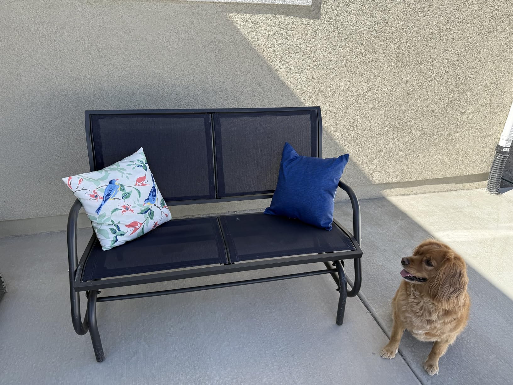 Outsunny 2-Person Outdoor Glider Bench with Steel Frame, Blue | Double Swing Rocking Chair, Loveseat, for Outside Patio, Backyard, Garden, Porch, Powder Coated customer photo 1