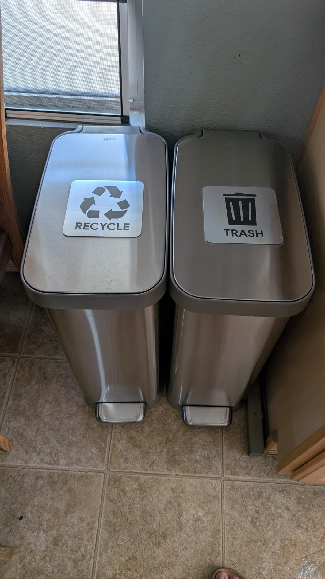 Glad Slim Trash Can with Clorox Odor Protection - Narrow Kitchen Garbage Bin with Soft Close Lid, Step On Foot Pedal and Waste Bag Roll Holder, Stainless Steel, 12 Gallon/45 Liter customer photo 2