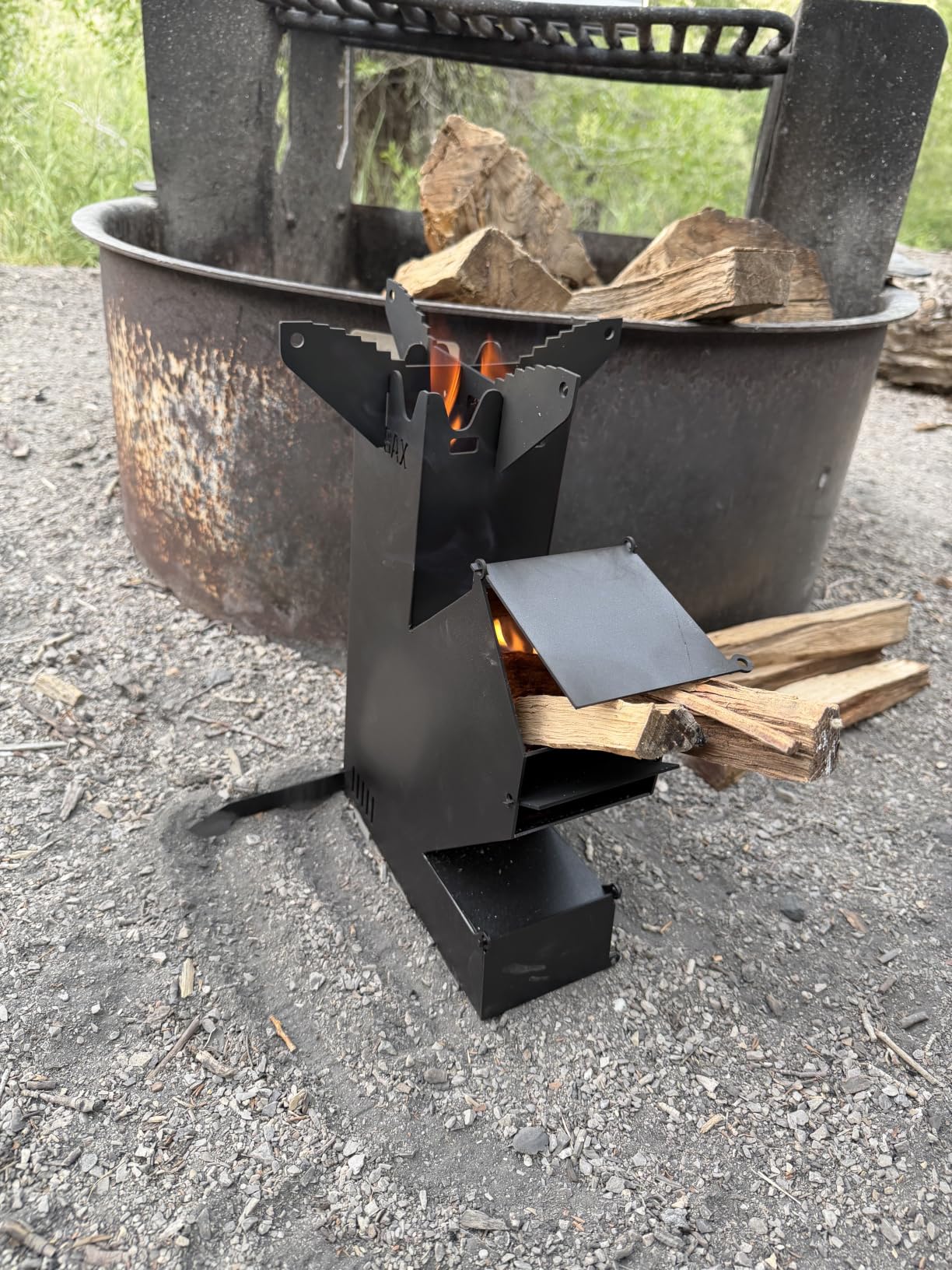 Rocket Stove Portable Wood-Burning Camping Stove with Storage Bag | 1.8mm steel,130lbs downward load,5.62lb backpacker wood stove,efficient chimney burn,camping backpacking,burns twigs charcoal customer photo 2
