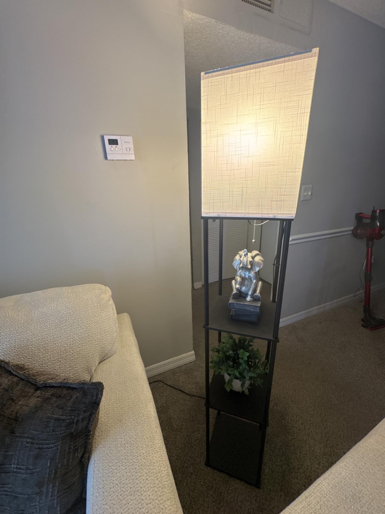 Floor Lamp with Shelves for Living Room Brown, Shelf Floor Lamp with 3 CCT LED Bulb, Corner Display Standing Column Lamp Etagere Organizer Tower Nightstand with White Linen Shade for Bedroom customer photo 1