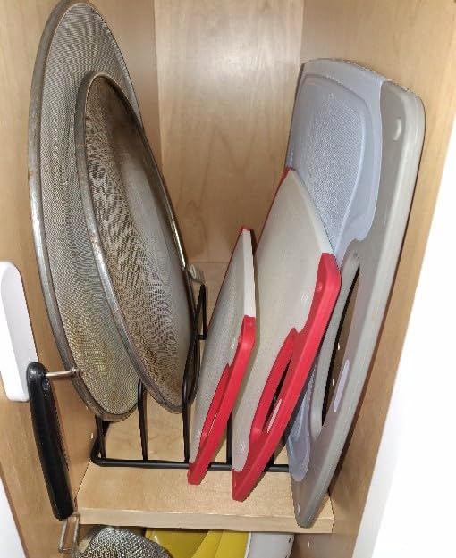 Fikoksol Cutting Board Organizer and Baking Sheet Rack, 1-Pack Black Heavy Duty Metal Cookie Sheet Organizer for Cutting Board Storage & Plate Holder for Cabinet, Tray Dividers for Cabinets customer photo 2