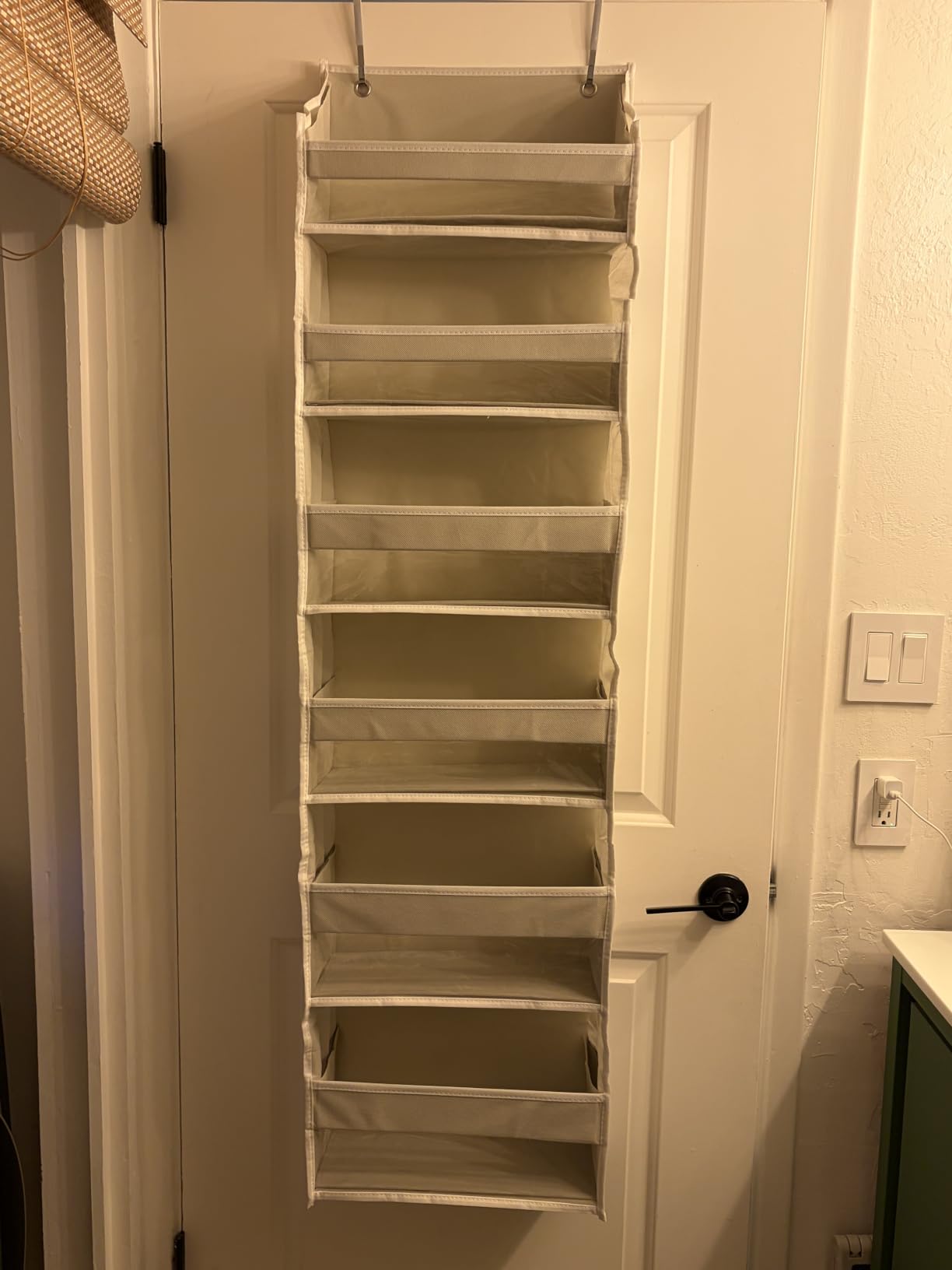HOMELUX THEORY UPGRADED 6 Tiers Over The Door Organizer Hanging - 100D EXTRA THICK & 50lbs HUGE CAPACITY, 12 Side Mesh Pockets Over The Door Shoe Organizer, Hanging Closet Organizer (Ivory, 1pc) customer photo 2