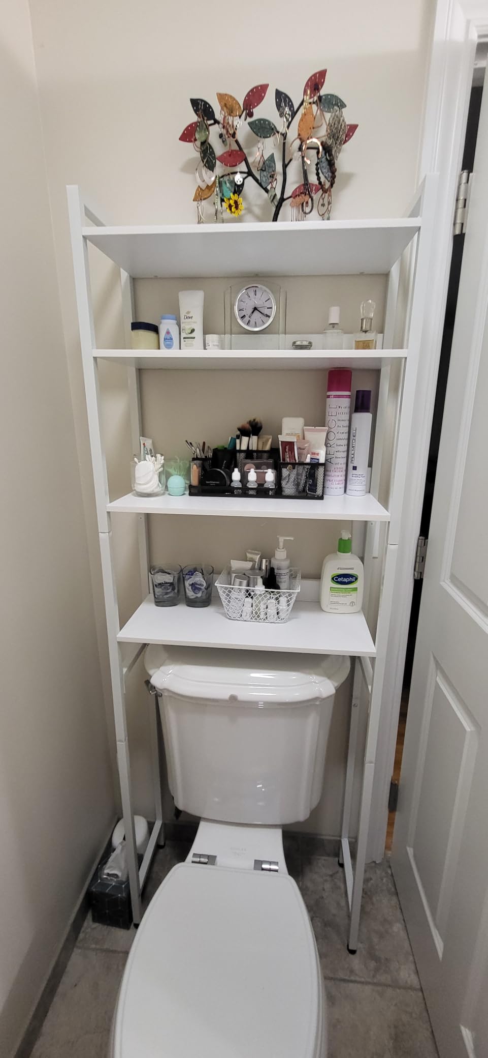 MAHANCRIS Over The Toilet Storage Rack, 4 Tier Bathroom Organizer Over Toilet, Freestanding Space Saver Toilet Stand with 2 Hooks, Bathroom Storage Shelf, Easy to Assemble, Rustic Brown TSHR0401Z customer photo 2