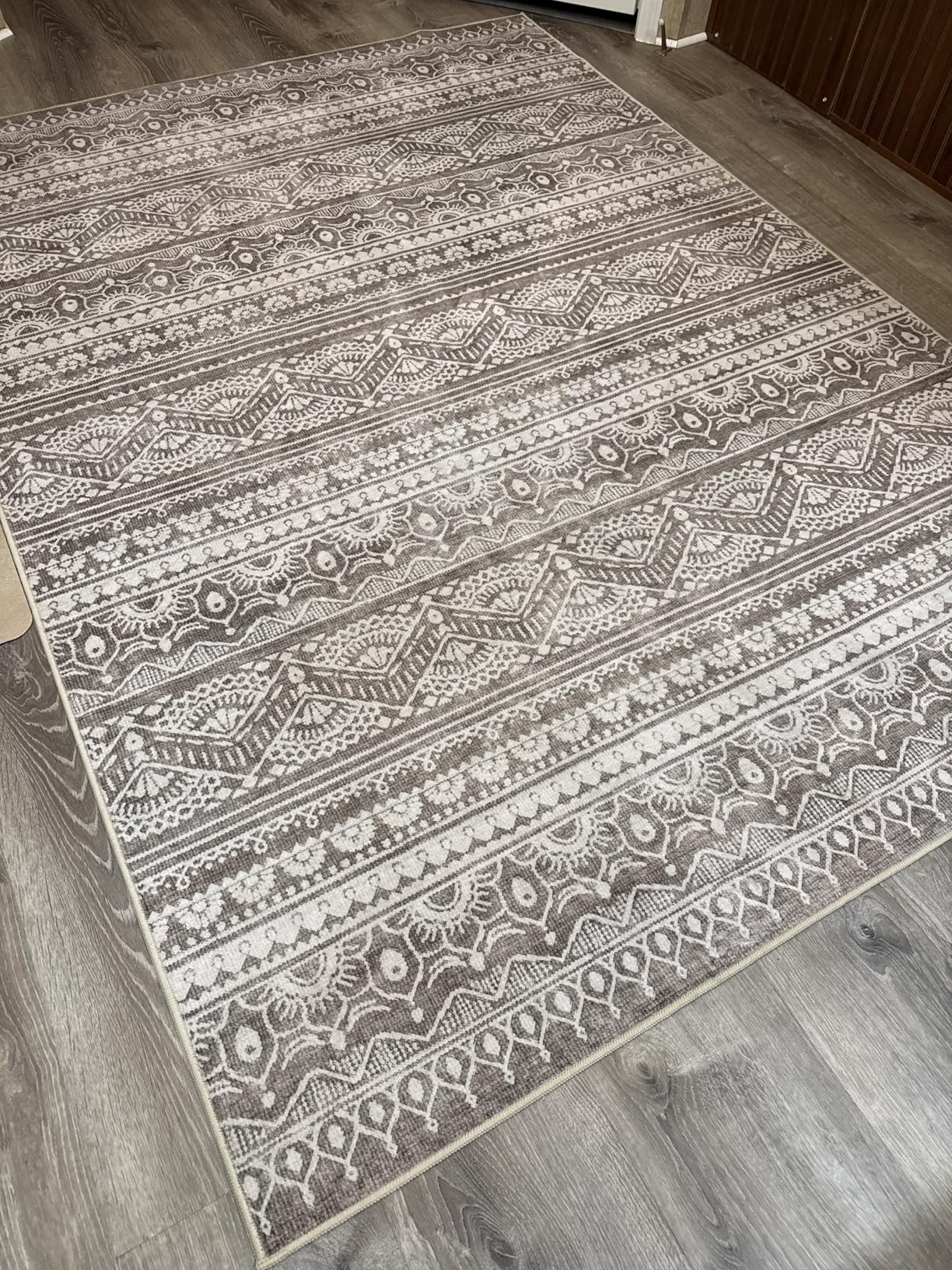 BESTSWEETIE 5x7 Area Rugs for Living Room Washable Moroccan Farmhouse Neutral Geometric Low Pile Non-Slip Soft Print Pattern Rug for Bedroom Kitchen Dining Room Entryway Black/Brown customer photo 2