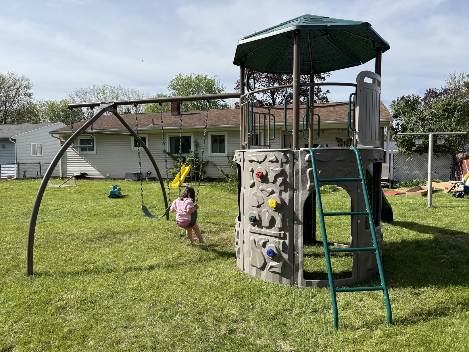 Lifetime Adventure Tower Swing Set Playset, Outdoor Clubhouse with Roof, 9-ft Slide, Climbing Walls, Trapeze Bar & Swings, UV-Protected HDPE & Steel, All-Weather Kids Playset customer photo 2
