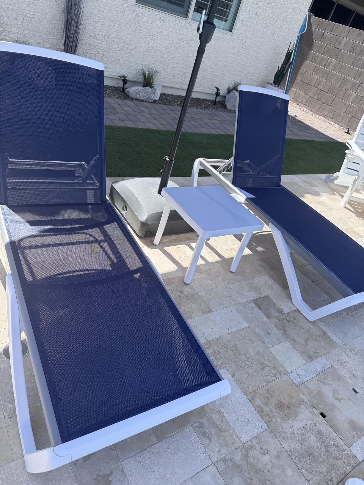 Kozyard 3-Piece Outdoor Chaise Lounge Chair Set, Fully Flat Adjustable Patio Lounger with Aluminum Frame & Resin Legs, Textilene Fabric for Poolside, Backyard & Beach (Aqua, 2 Chairs + Table) customer photo 2