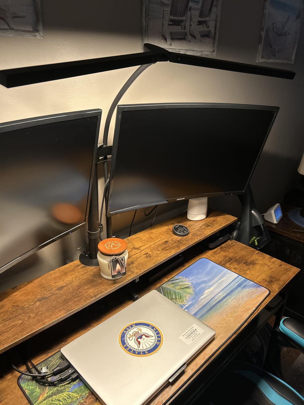Pzloz Led Desk Lamps for Home Office - Eye Caring Architect Lamp with Clamp, Double Head Computer Monitor Work Desk Light with Remote Control: 24W Flexible Dimmable Desktop Table Lamp customer photo 1