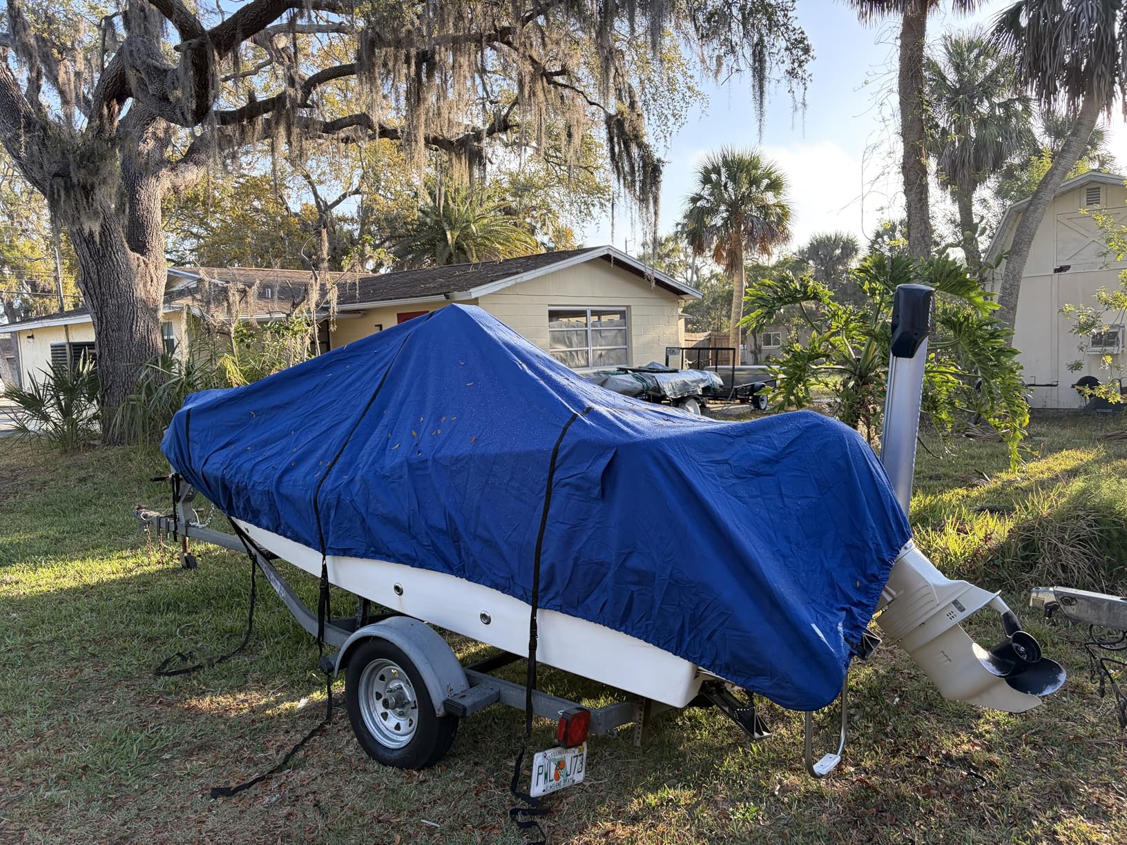 RVMasking Boat Cover, Ultra-Thick 1600D Polyester Canvas with Double PU Waterproof Coating, Fits 17-19ft Tri-Hull, V-Hull, Runabout, Fish & Ski Boat, Bass Boat, Black customer photo 1