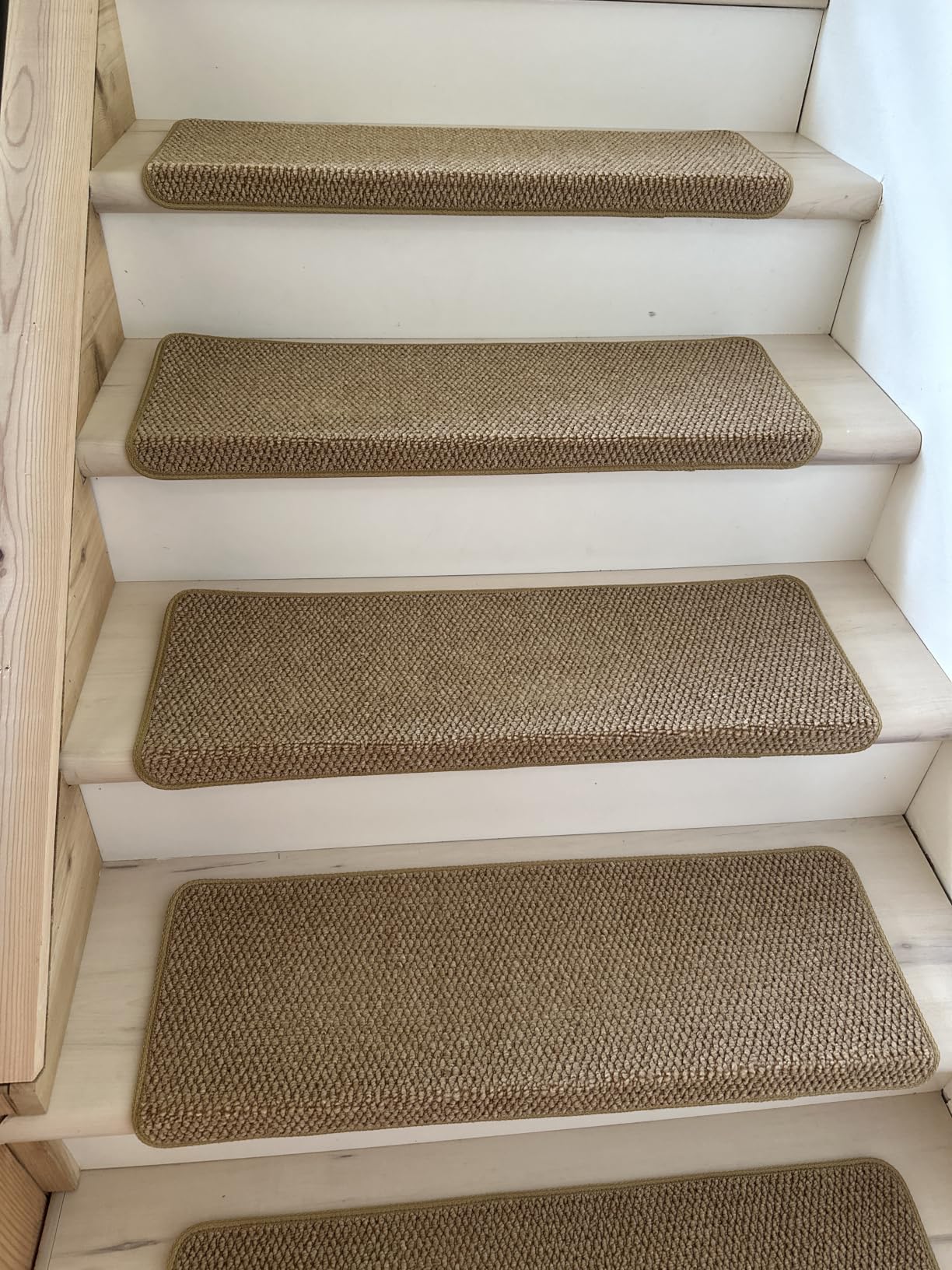 Bullnose Carpet Faux Sisal Stair Treads | Set of 14 | Stair Treads for Wooden Steps Indoor Anti Slip Braided Staircase Protector Pet Friendly Rugs Covers 9.44