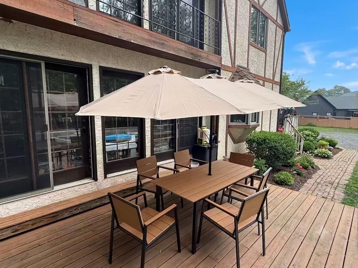 PHI VILLA 13ft Patio Umbrella w/ 120 PCS Color Changing Solar Lights, Navy - Outdoor Triple-Head Large Rectangle/Rectangular Solar-powered Market Table Umbrellas, w/ Crank Lift, for Poolside (No base) customer photo 1