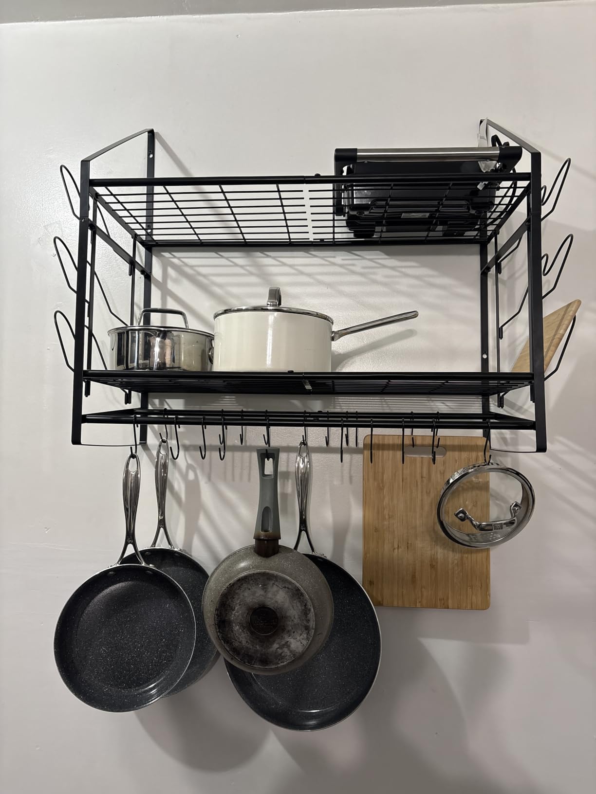 VyGrow 28 Inch Pot Rack Wall Mounted, 2 Tier Pots and Pans Organizer with 20 Hooks and 6 Pot Lid Holders, Heavy Duty Steel Pot and Pan Hanger for Kitchen Cookware Utensils Storage customer photo 1