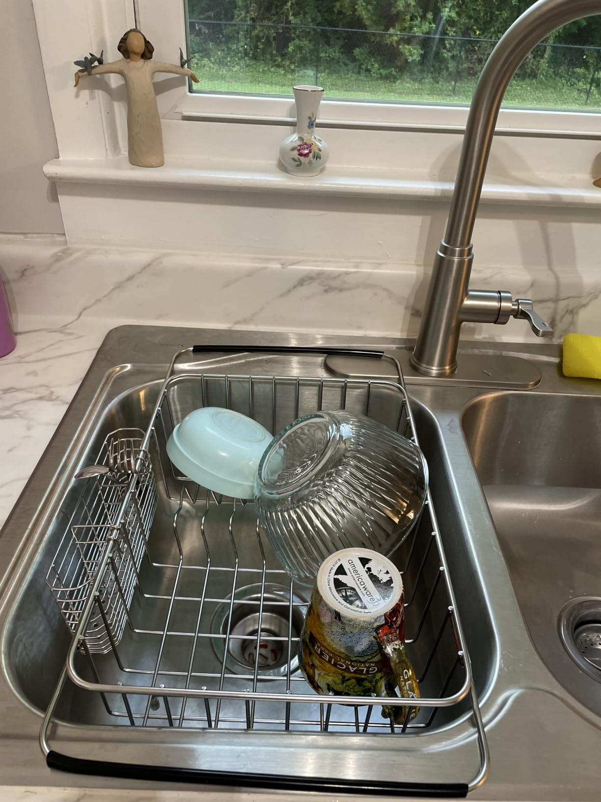 Fanbsy Large Dish Drainer Rack in Sink Adjustable, Expandable 304 Stainless Steel Metal Dish Drying Rack Organizer with Stainless Steel Utensil Holder Over Inside Sink Counter, Rustproof customer photo 2