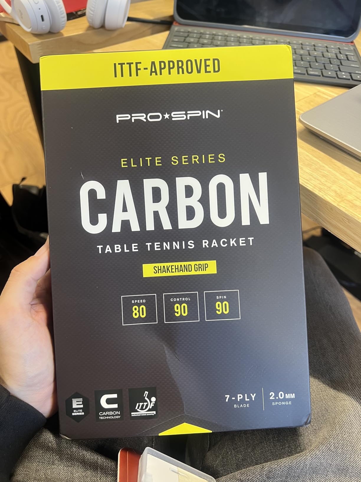 PRO-SPIN Ping Pong Paddles - ITTF Approved Professional Table Tennis Rackets with Carbon Fiber for Superior Control | 7-Ply Blade, Premium Rubber, 2.0mm Sponge customer photo 2
