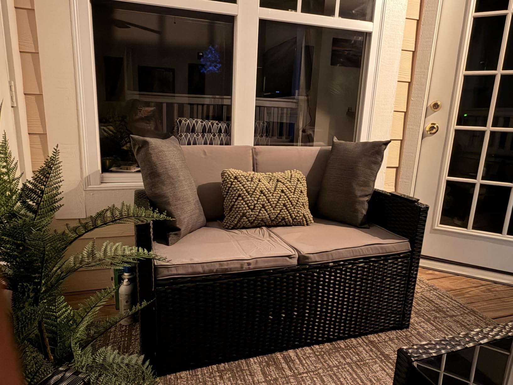 KROFEM 4 Piece Patio Furniture Set, Outdoor Wicker Conversation Set | Washable Cushions, 2 Armchairs + Loveseat Sofa + Coffee Table, Hand Woven UV Treated Wicker, Rustproof Steel Frame, Black customer photo 1