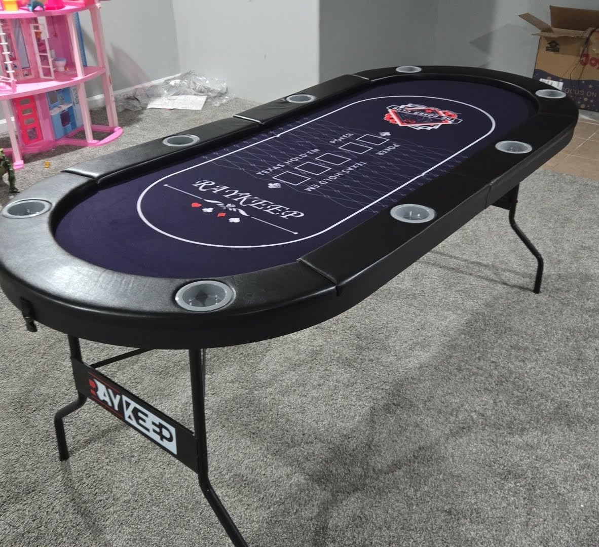 RAYKEEP 71 Inch Poker Table Foldable, 8 Player Folding Poker Tables w/Collapsible Legs, Casino Grade Felt, Padded Rails and Cup Holders, Portable Poker Table for Texas HoldEm Poker and Blackjack customer photo 1