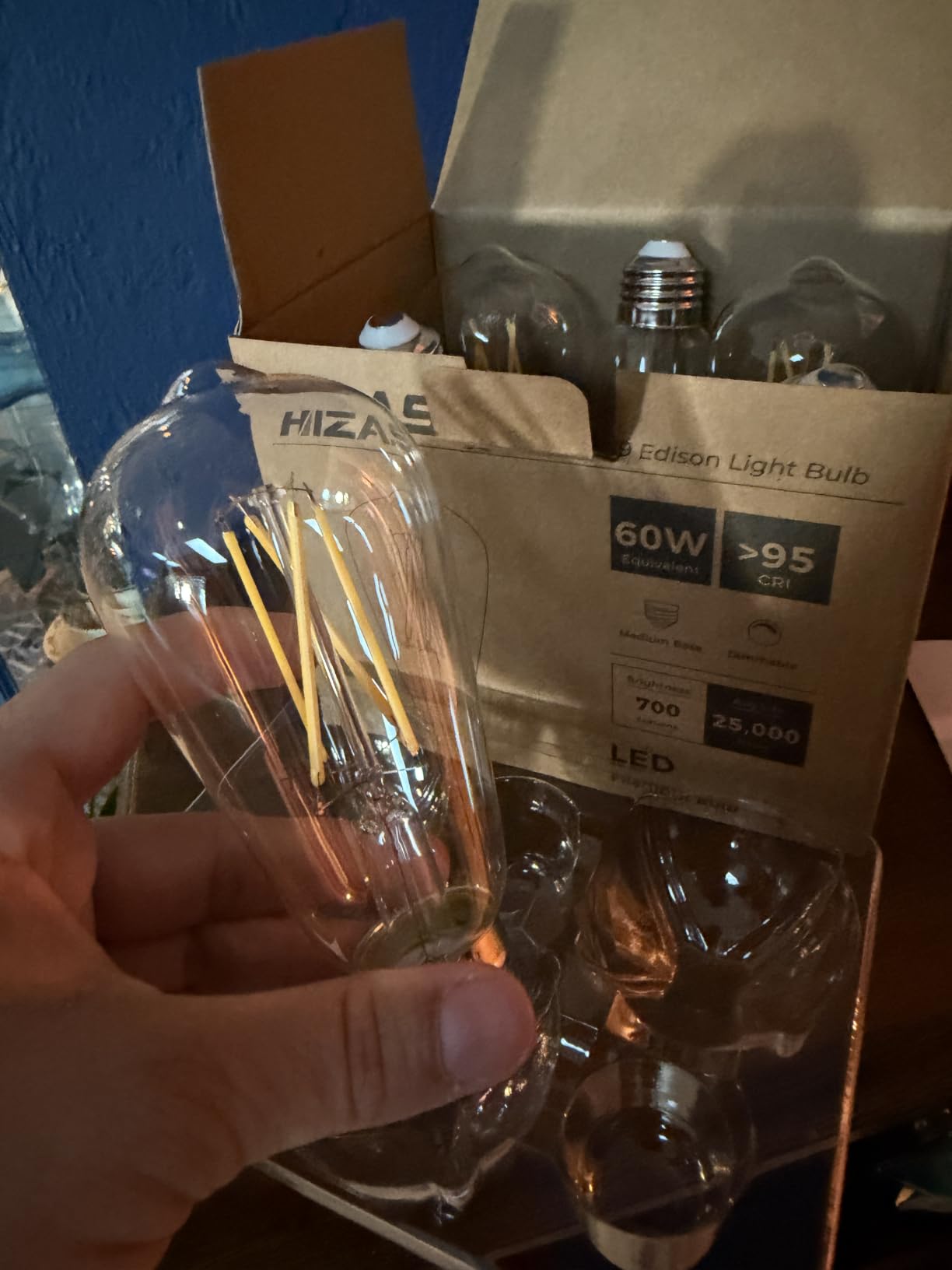 Hizashi Vintage LED Edison Bulb Dimmable, 6W Equivalent 60W, 5000k Daylight, E26 Base Led Light Bulbs, 700LM, High CRI 95+ Eye Protection, Clear Glass, Pack of 12 customer photo 1
