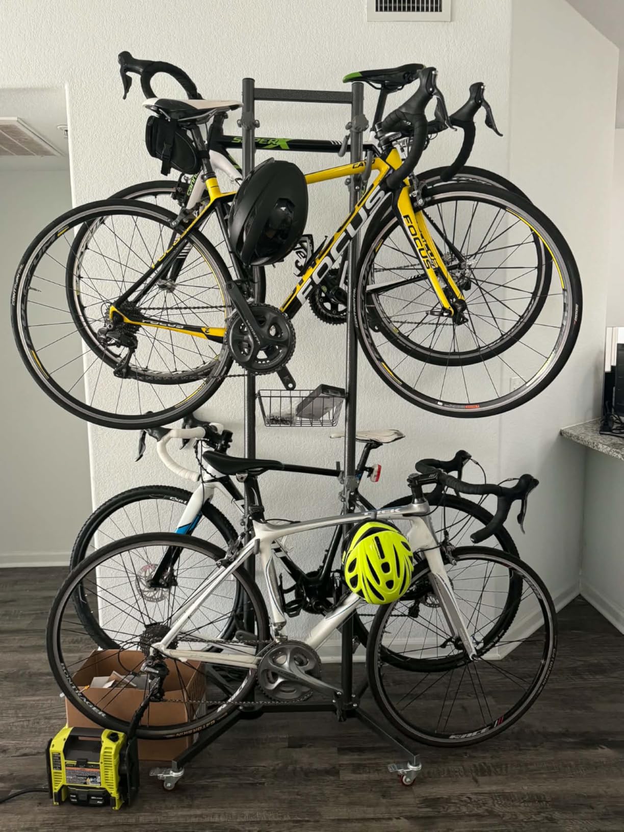 CXWXC 2-/4-Bike Storage Rack with Basket - Indoor Bike Rack for Garage/Apartment - Road Mountain and Hybrid Bike Garage & Home customer photo 2