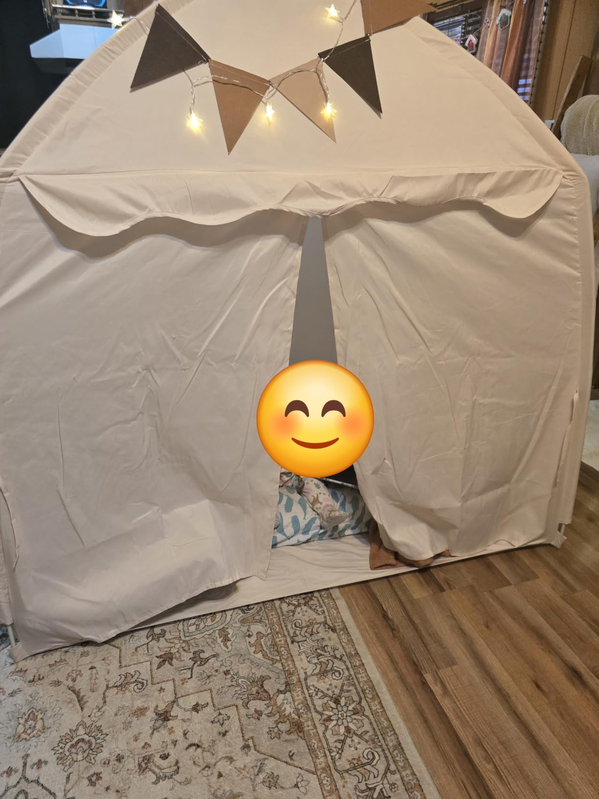 Little Dove Extra Large Kids Play Tent with Flags & Star Lights, Portable & Foldable Teepee Tents, Dome Tent Playhouse for Indoor & Outdoor Use, Kids Tent for Boys & Girls, 59x39x59 in, Cream customer photo 1