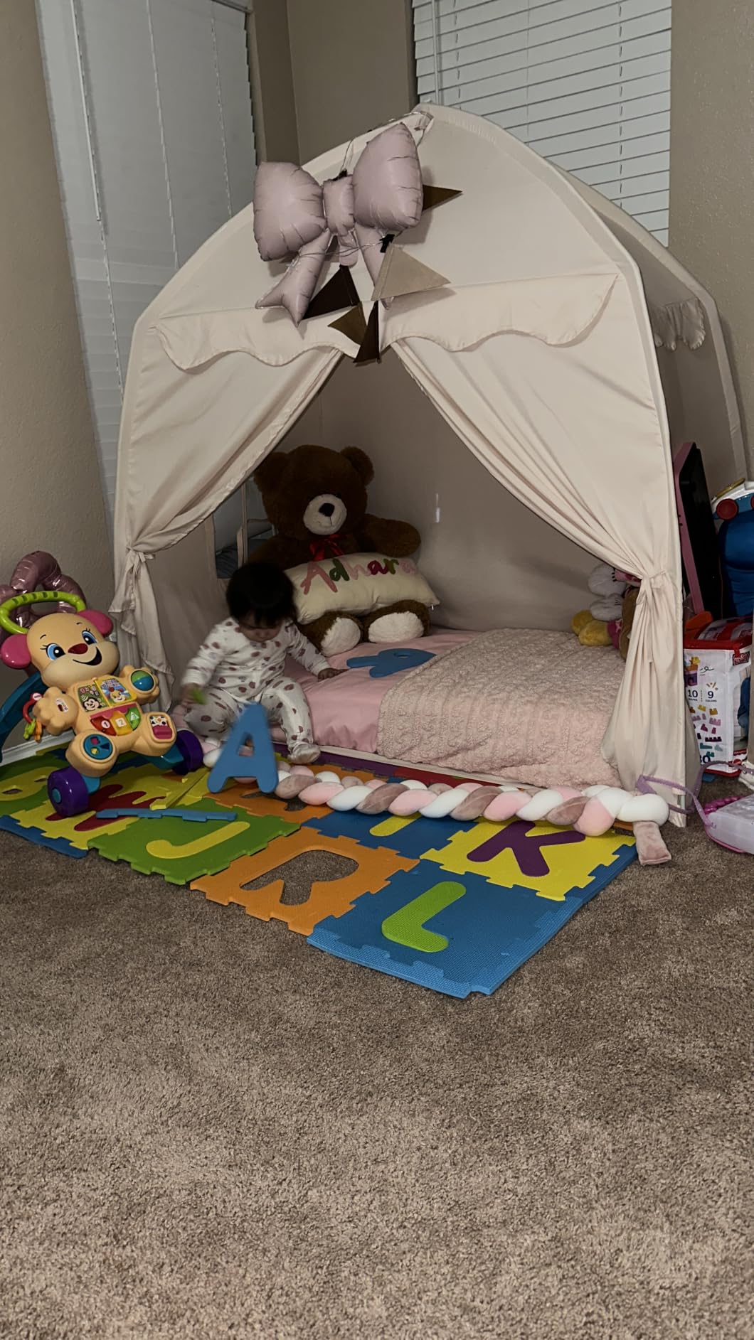 Little Dove Extra Large Kids Play Tent with Flags & Star Lights, Portable & Foldable Teepee Tents, Dome Tent Playhouse for Indoor & Outdoor Use, Kids Tent for Boys & Girls, 59x39x59 in, Cream customer photo 2