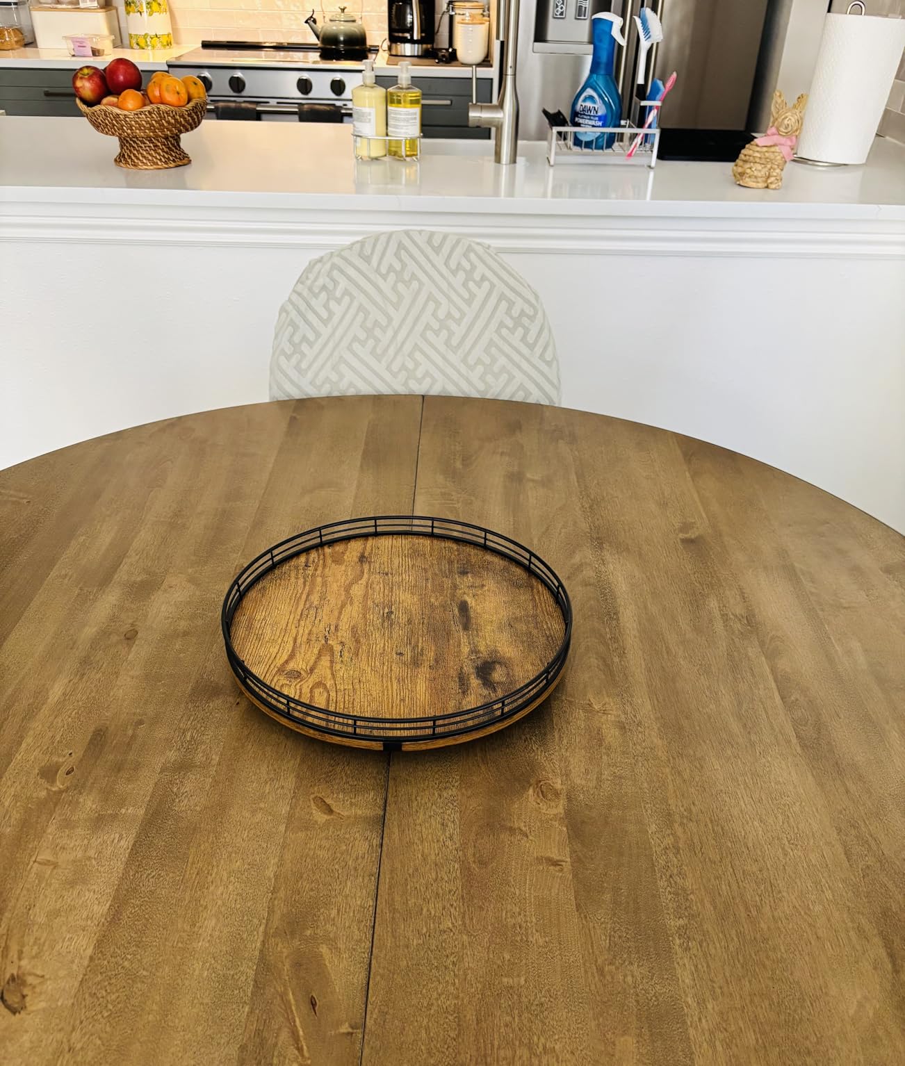 Lazy Susan Turntable Organizer for Table Top, 12'' Round Wooden Lazy Susan for Cabinet Kitchen Countertop Pantry Dining Coffee Table for Condiments Spices, Rustic Bathroom Vanity Tray for Soap Candle customer photo 1