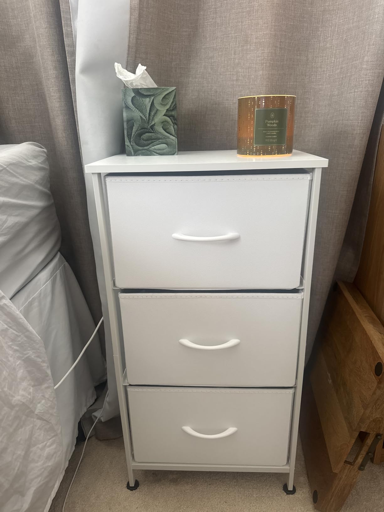 WLIVE Dresser with 3 Drawers, Fabric Nightstand, Cabinet with Wheels, Organizer Storage Dresser for Bedroom, Office, Closets, Sturdy Steel Frame, Easy Pull Handle, Rustic Brown Wood Grain Print customer photo 1