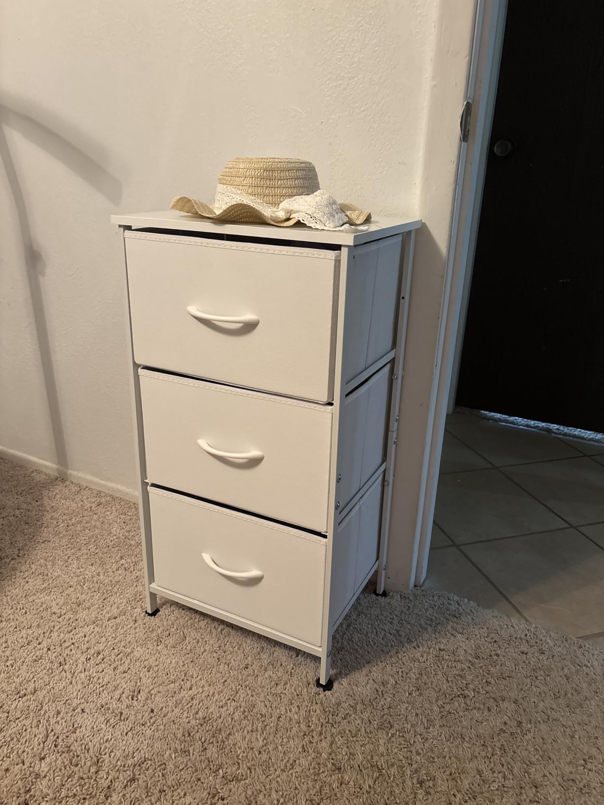 WLIVE Dresser with 3 Drawers, Fabric Nightstand, Cabinet with Wheels, Organizer Storage Dresser for Bedroom, Office, Closets, Sturdy Steel Frame, Easy Pull Handle, Rustic Brown Wood Grain Print customer photo 2