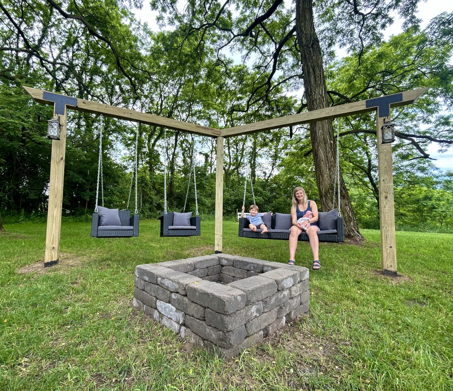 Outvita 5FT Wicker 3 Person Porch Swing with Cushions, Pillows and Chains | Hanging outdoor swing supports 1000 lbs, comfortable seating for garden & backyard customer photo 1