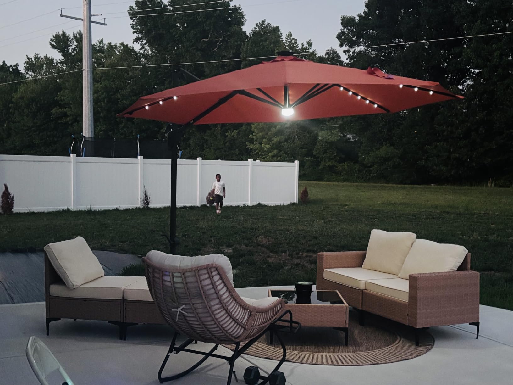 Best Choice Products 10ft Solar LED Cantilever Patio Umbrella, 360-Degree Rotation Hanging Offset Market Outdoor Sun Shade for Backyard, Deck, Poolside w/Lights, Easy Tilt, Cross Base - Ivory customer photo 1