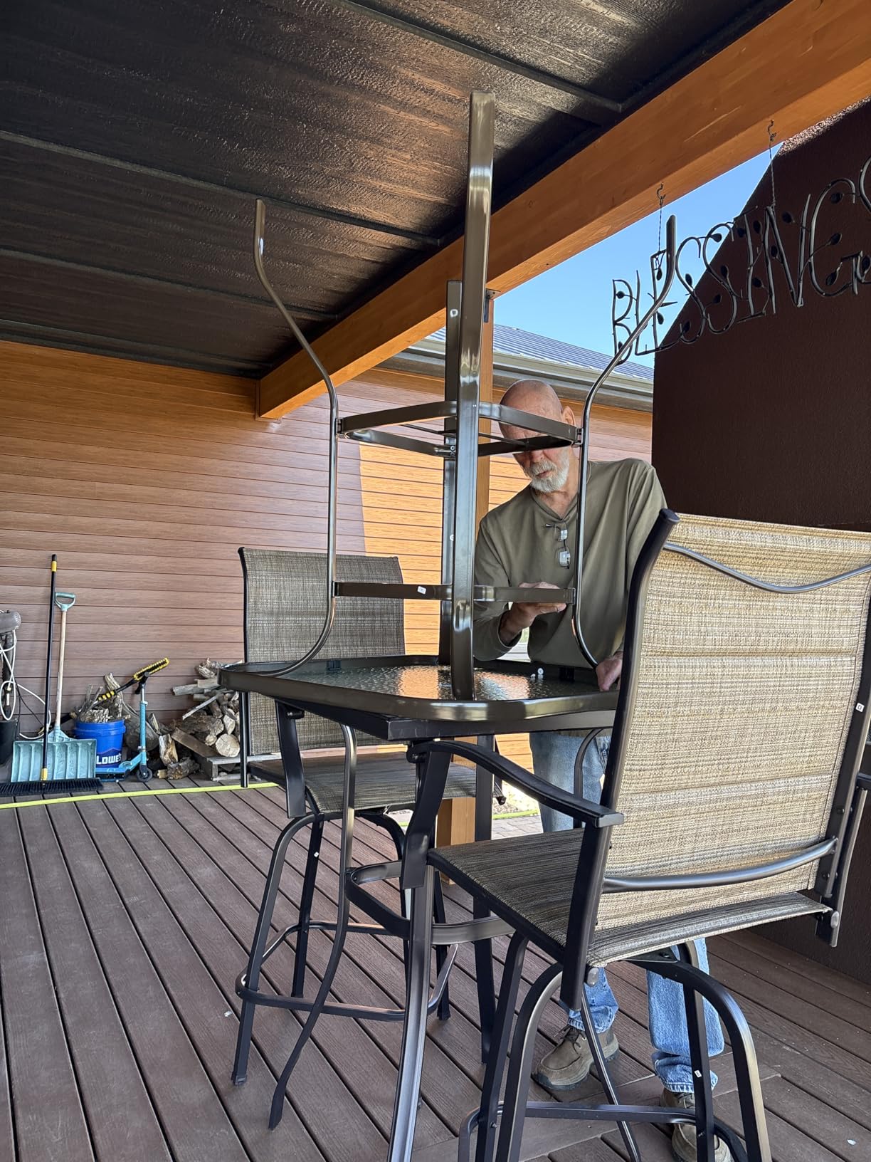 VINGLI Outdoor Bar Table with Umbrella Hole, Metal Patio Bar Height Pub Table for Patio High Top (Brown) customer photo 1