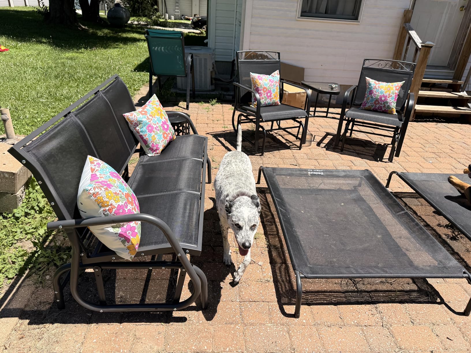 Outsunny 3-Person Patio Glider Bench Outside 3 Seats Light Mixed Brown | Porch Glider Swing, Breathable Mesh Fabric, Metal Frame customer photo 1
