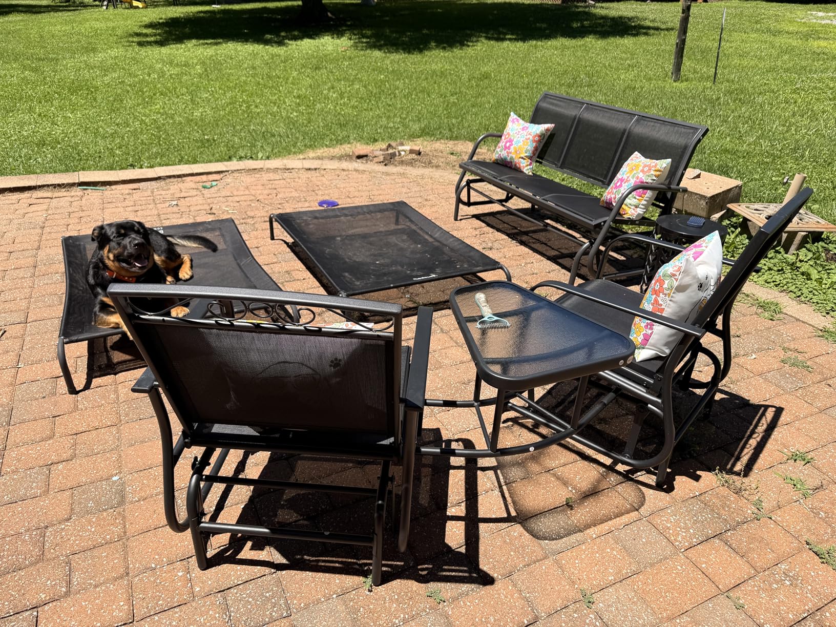 Outsunny 3-Person Patio Glider Bench Outside 3 Seats Light Mixed Brown | Porch Glider Swing, Breathable Mesh Fabric, Metal Frame customer photo 2