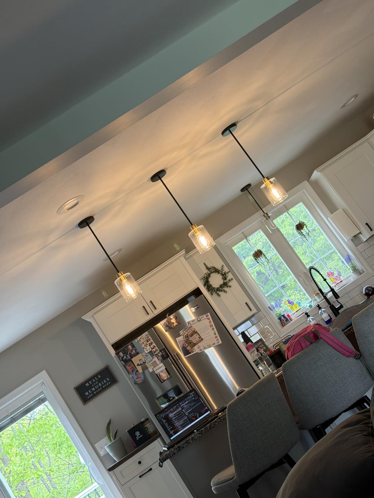 3 Pack Black Pendant Lights Kitchen Island, Modern Industrial Matte Black Hanging Light Fixtures, Adjustable Downrod Farmhouse Glass Pendant Lighting for Dining Room Bedroom Hallway Entryway customer photo 1