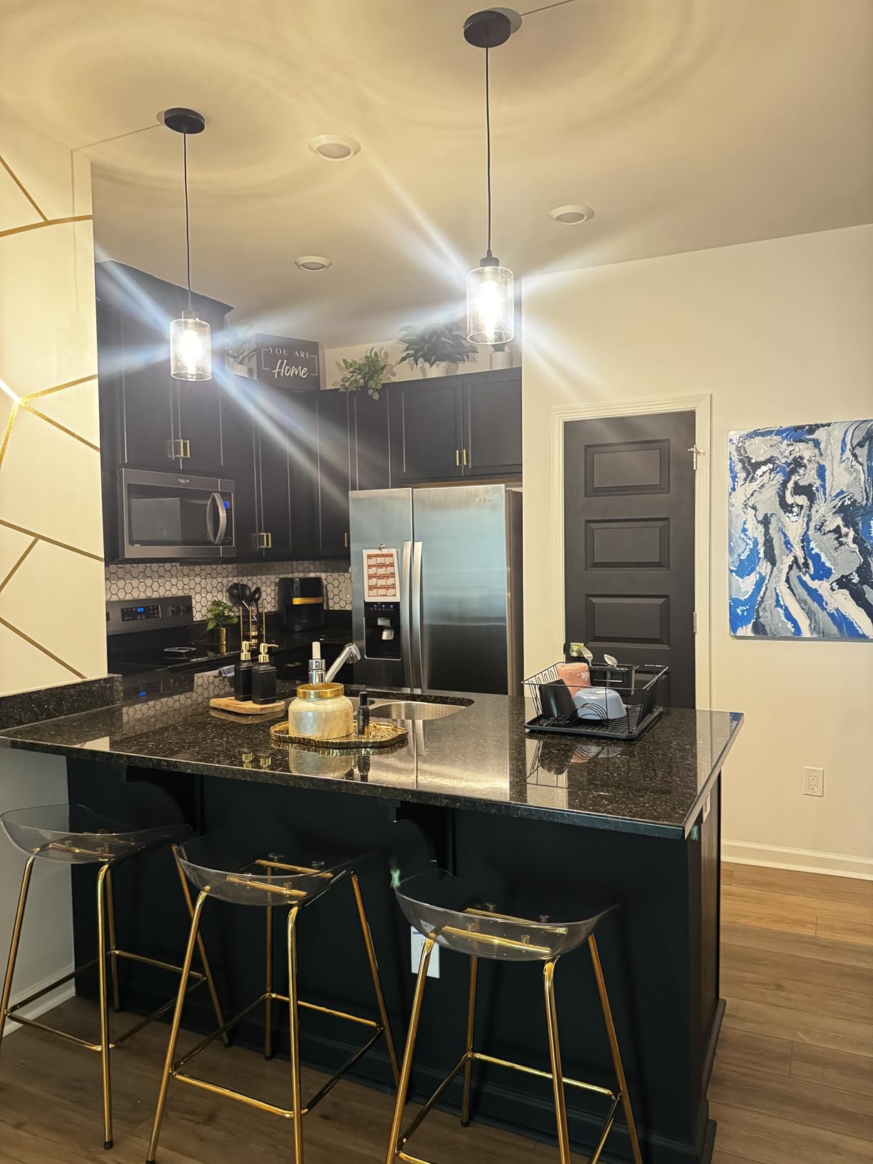 3 Pack Black Pendant Lights Kitchen Island, Modern Industrial Matte Black Hanging Light Fixtures, Adjustable Downrod Farmhouse Glass Pendant Lighting for Dining Room Bedroom Hallway Entryway customer photo 2